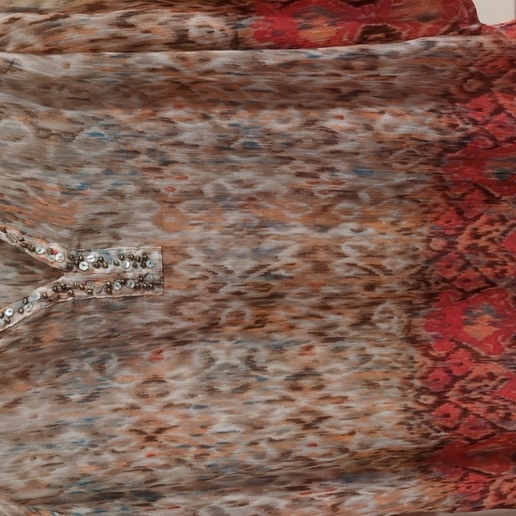 Chicos Tunic: Sheer, Abstract Print Embellished With Beads & Rhinestones, V-Neck - Picture 4 of 16